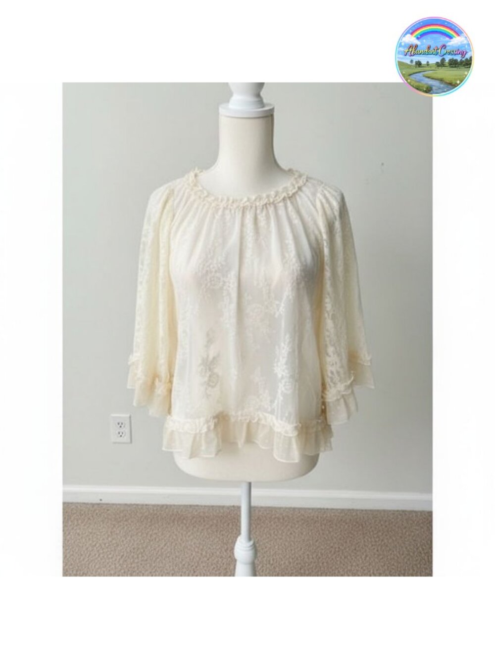 Women Lace Sheer Blouse Ruffle Poncho Cover Up Top